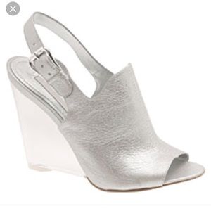 Nine West Tobago Silver Lucite Wedge 
Size 6.5